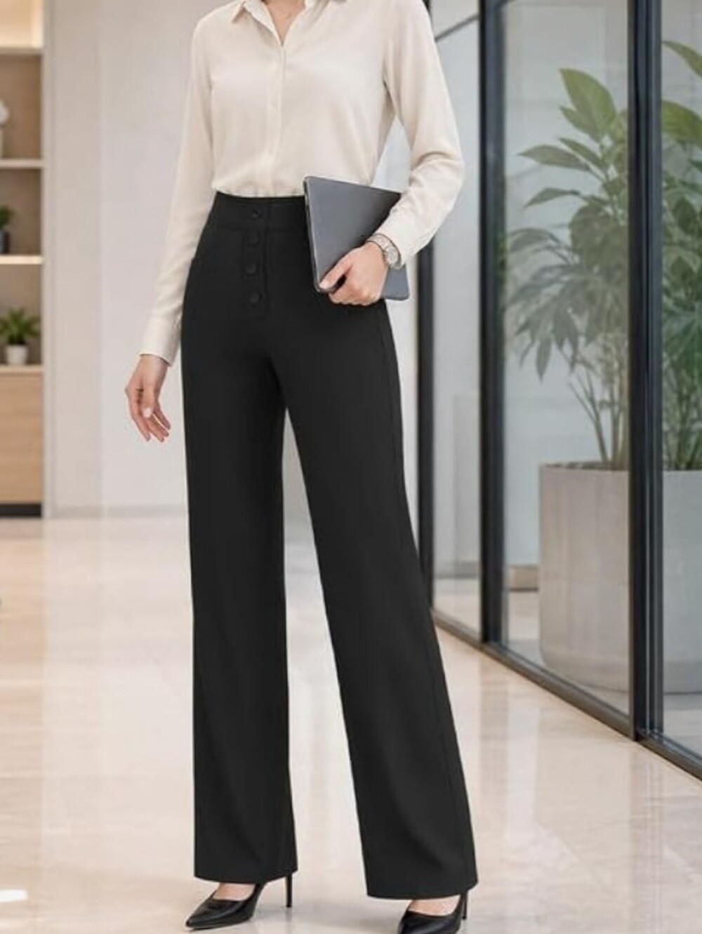 Keriffe Black Wide Leg Pull-On Dress Pants Size Medium NWT